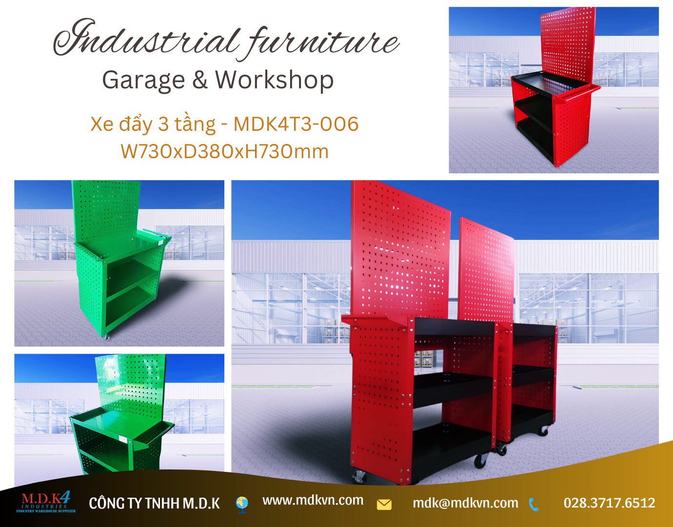 Xe đẩy 3 tầng - Mã MDK4T3-006